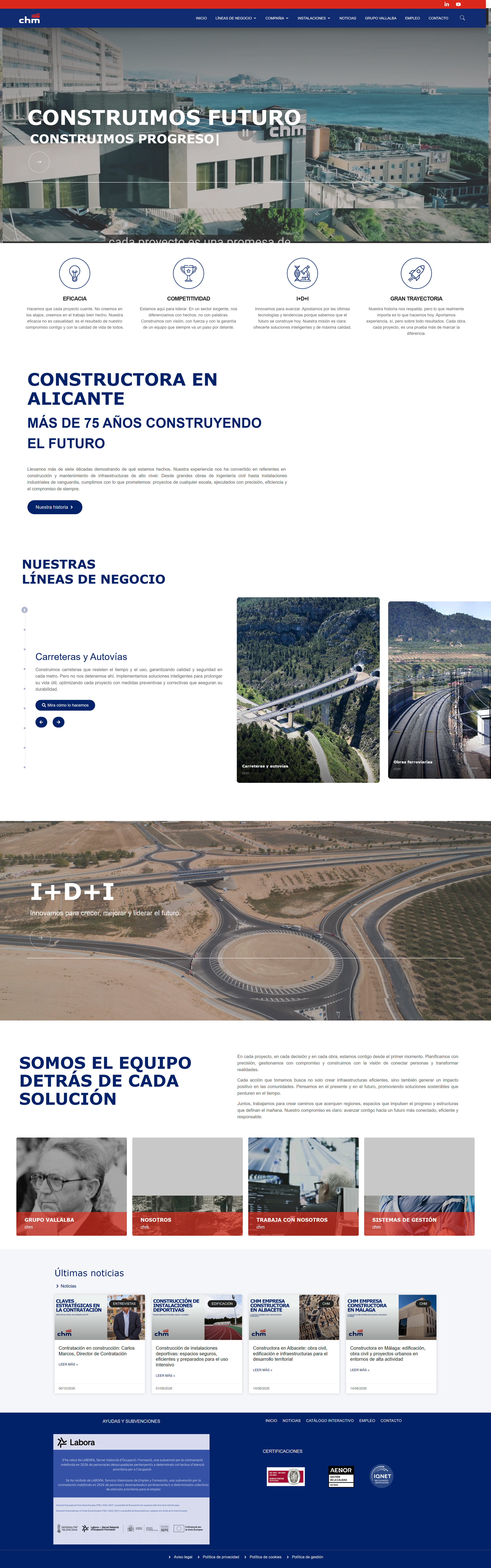 Diseño web corporativo de CHM Infraestructuras realizado por Fusionarte en Alicante