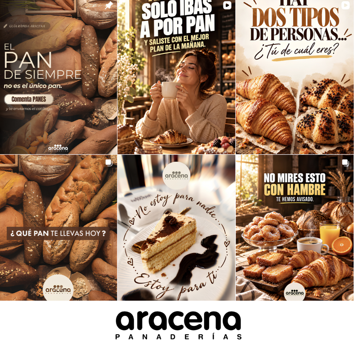 Muestra visual de contenidos de marca y comunicación digital de Panaderías Aracena
